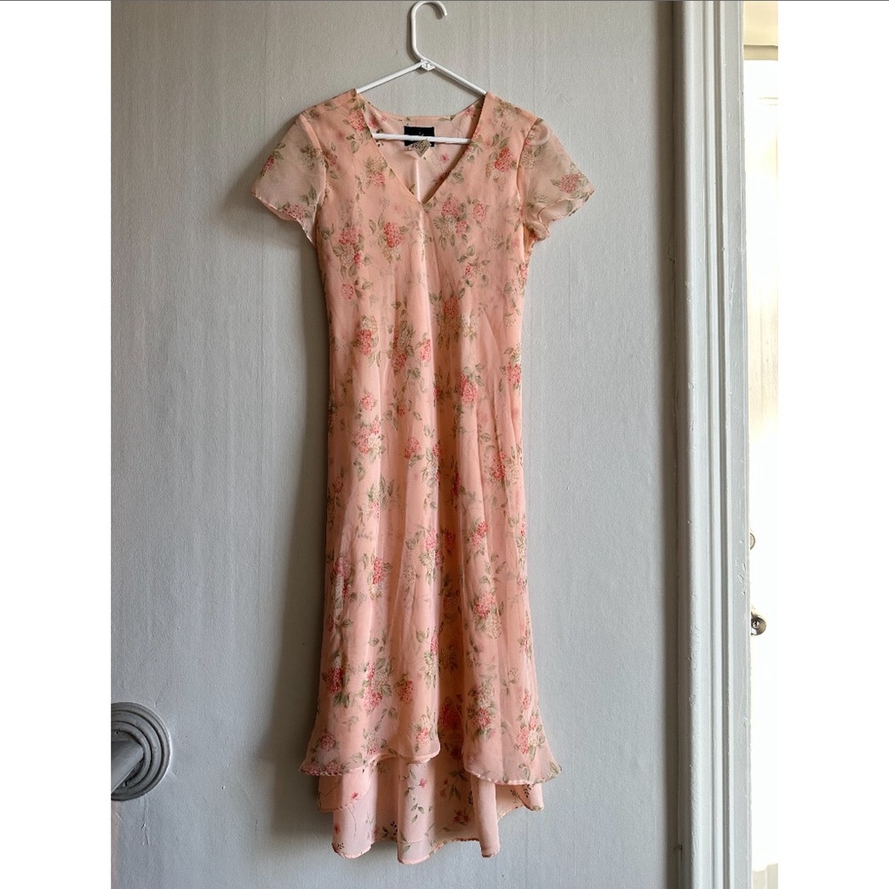 Chiffon floral pink dress Y2K